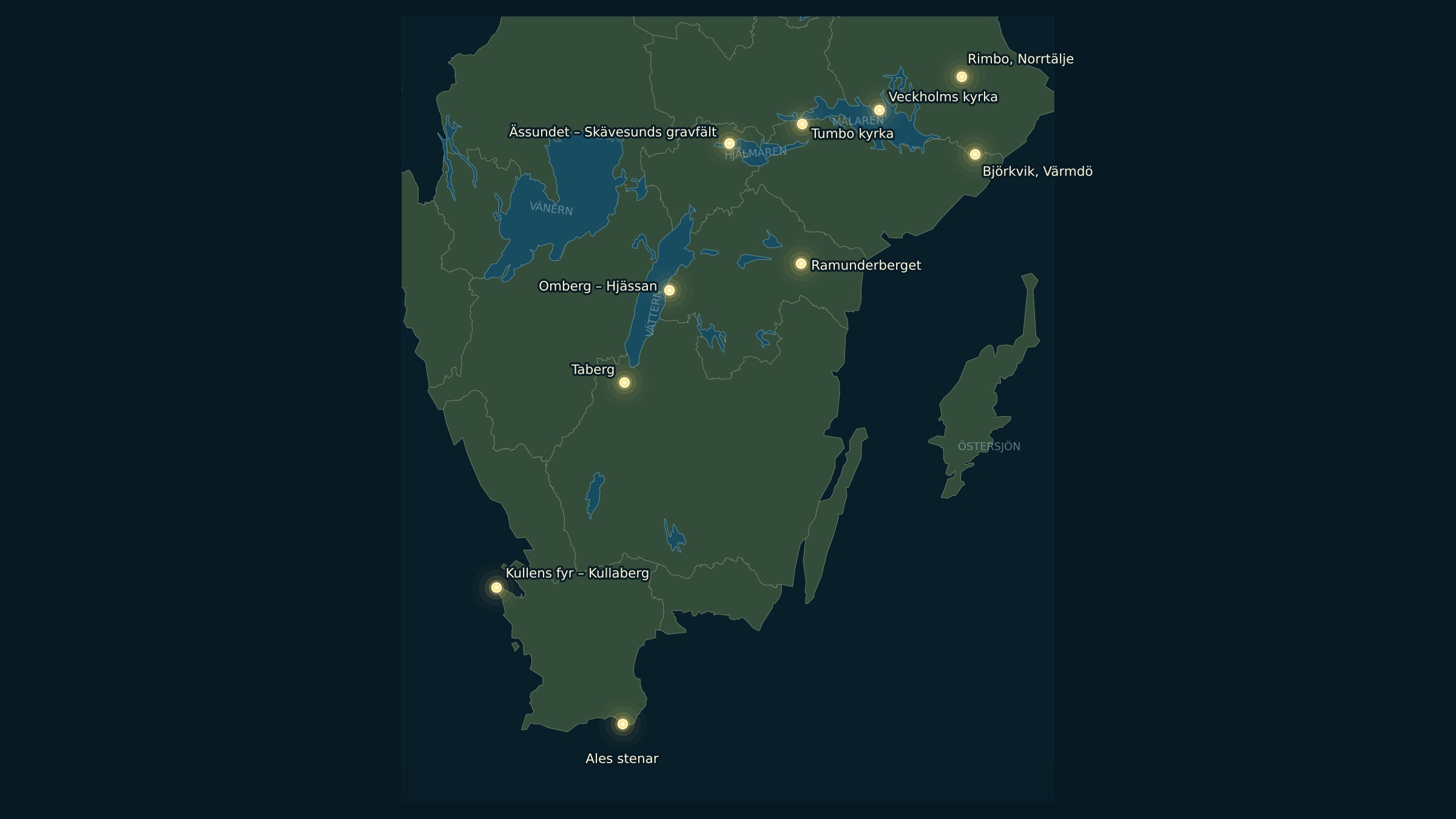 Karta med linjer mellan utmärkta platser som illustrerar en spirituell tolkning av leylinjer