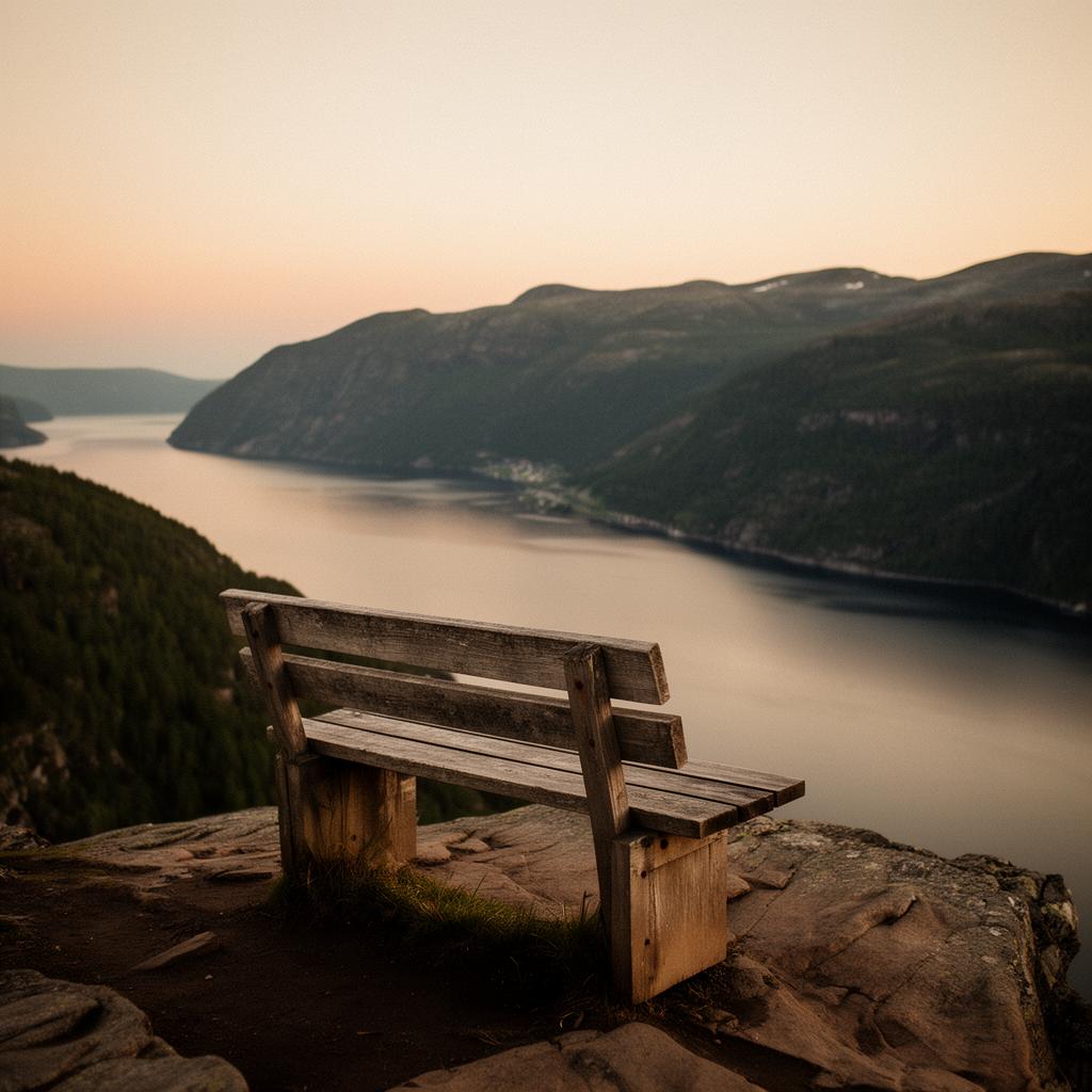 Stilla utsiktsplats över fjord